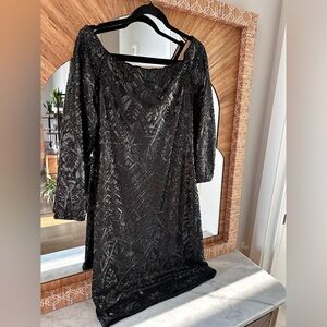 BCBGMAXAZRIA Eunice Sequin Cocktail Dress Womens Off Shoulder